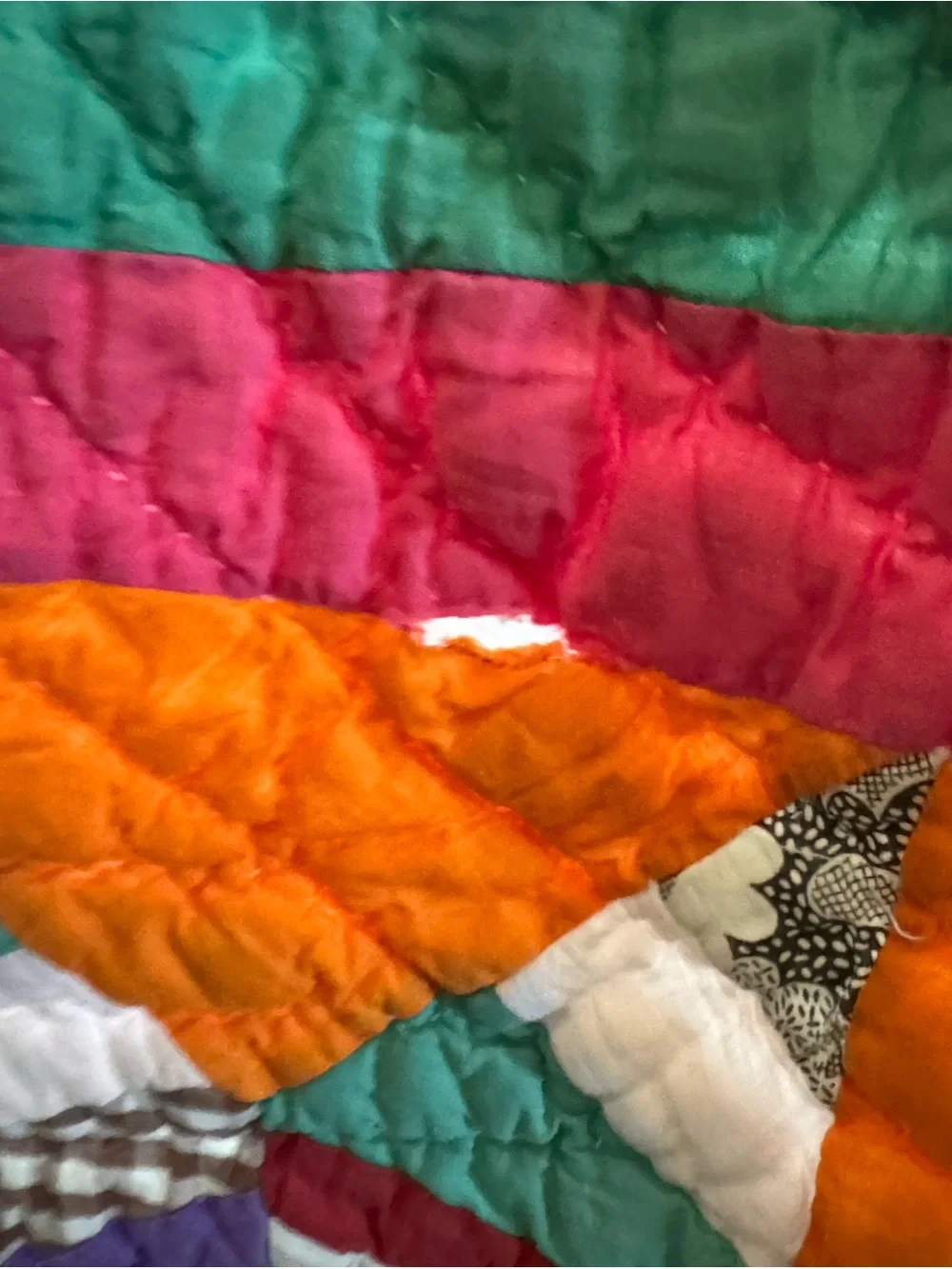 Bright Orange & Pink Patchwork Star Quilt - Classic Handmade Bedding